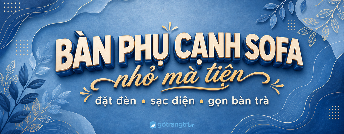 Bàn phụ cạnh sofa cho phòng khách nhỏ: đặt đèn, sạc điện, gọn bàn trà