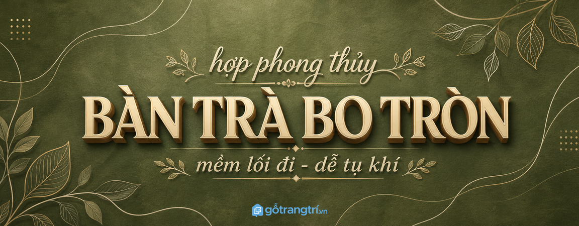 Bàn trà bo tròn hợp phong thủy cho phòng khách nhỏ: mềm lối đi, gọn sinh hoạt, dễ tụ khí