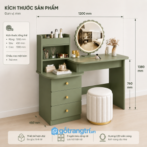 Bàn trang điểm có gương đèn LED hiện đại kết hợp lưu trữ tiện nghi