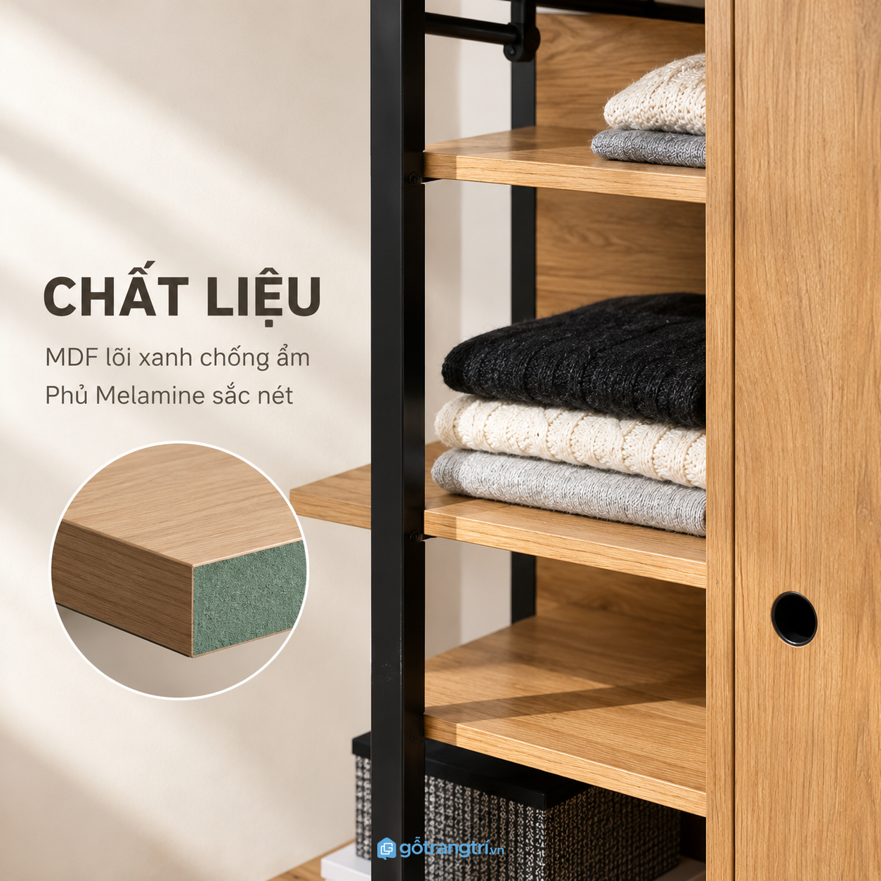 Bề mặt vân gỗ dễ vệ sinh, khung kim loại chắc chắn Bề mặt vân gỗ dễ vệ sinh, khung kim loại chắc chắn
