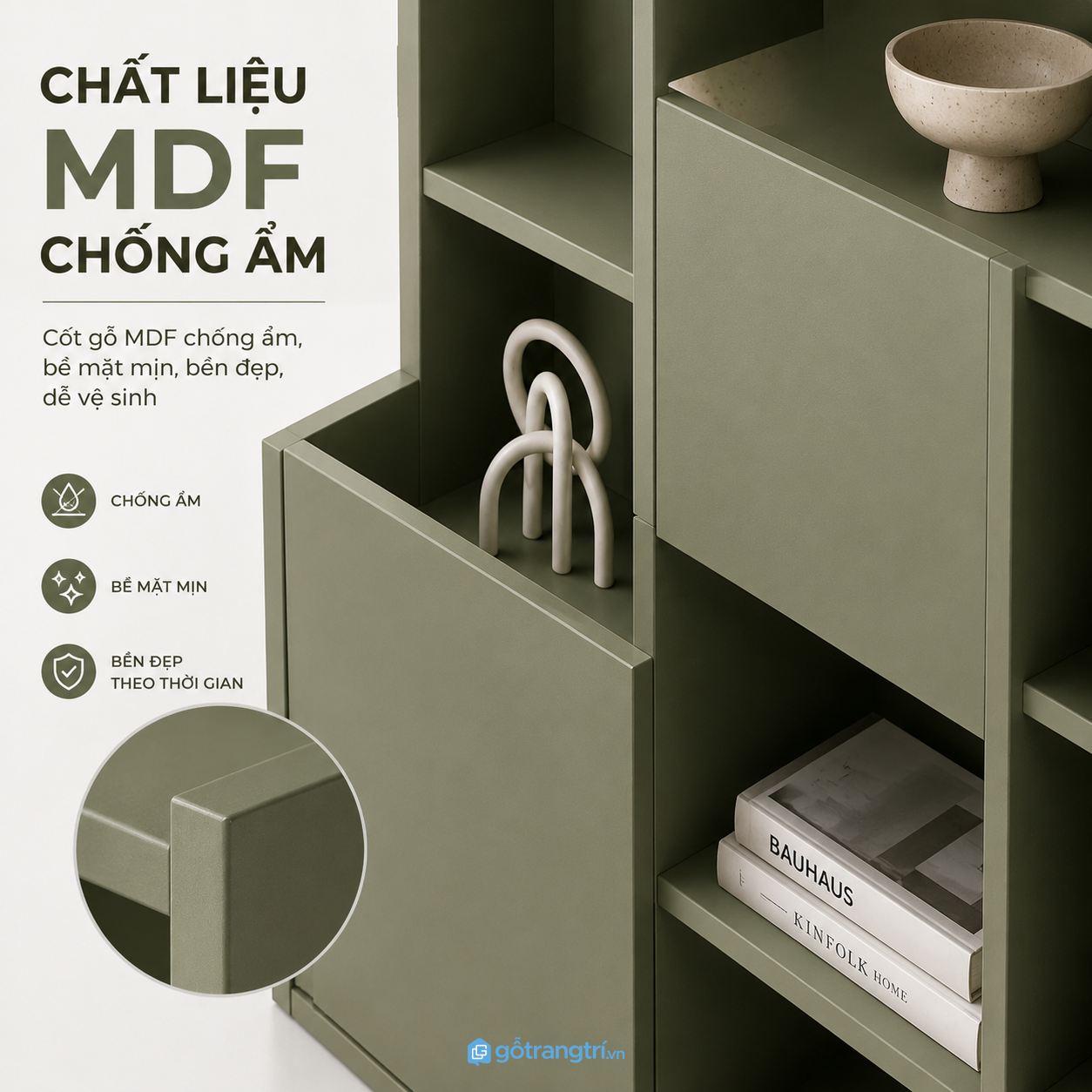 Chất liệu gỗ công nghiệp bền đẹp, dễ vệ sinh