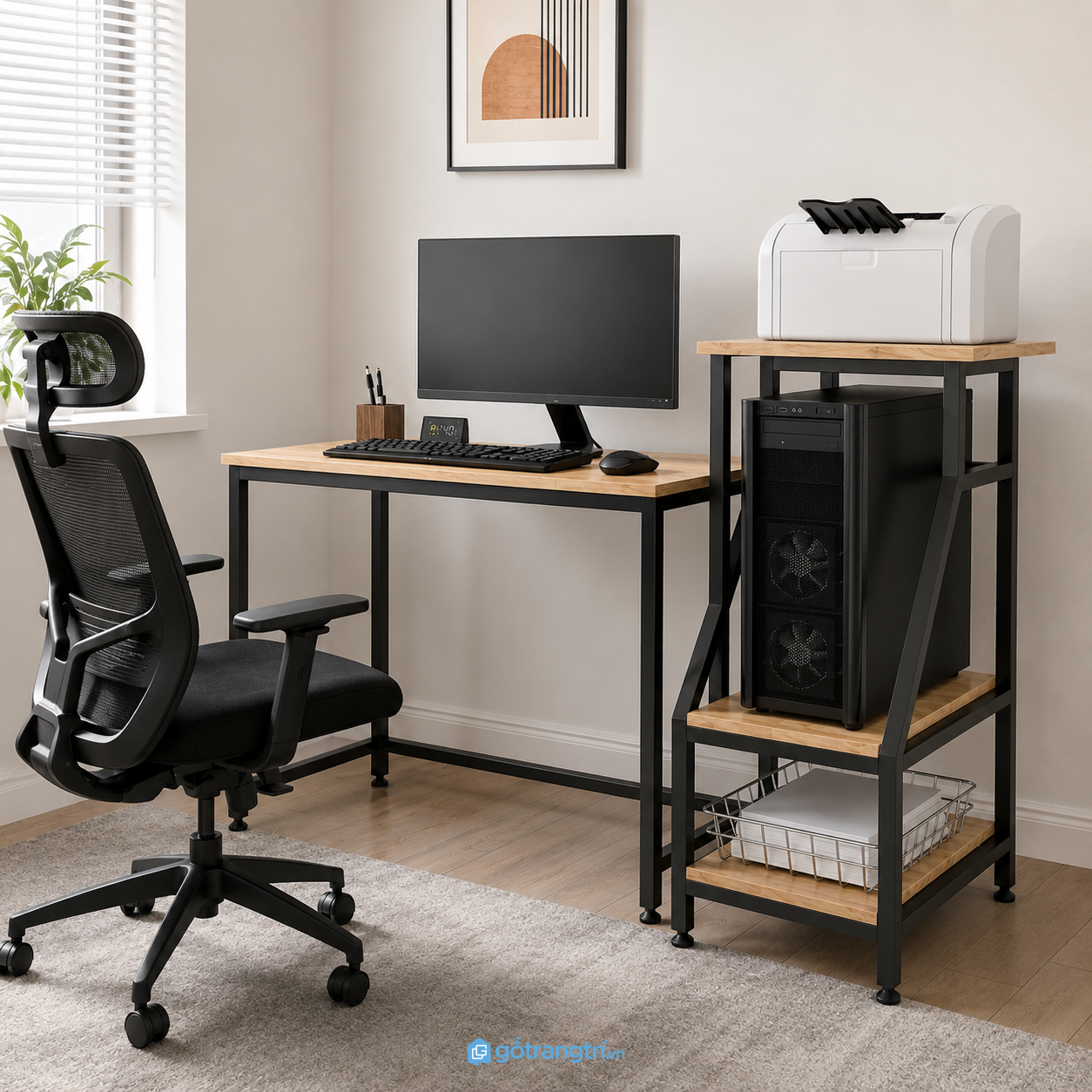 Chi tiết thiết kế Bàn làm việc chữ L có kệ đa năng hiện đại GHS-4032 Chi tiết thiết kế Bàn làm việc chữ L có kệ đa năng hiện đại GHS-4032