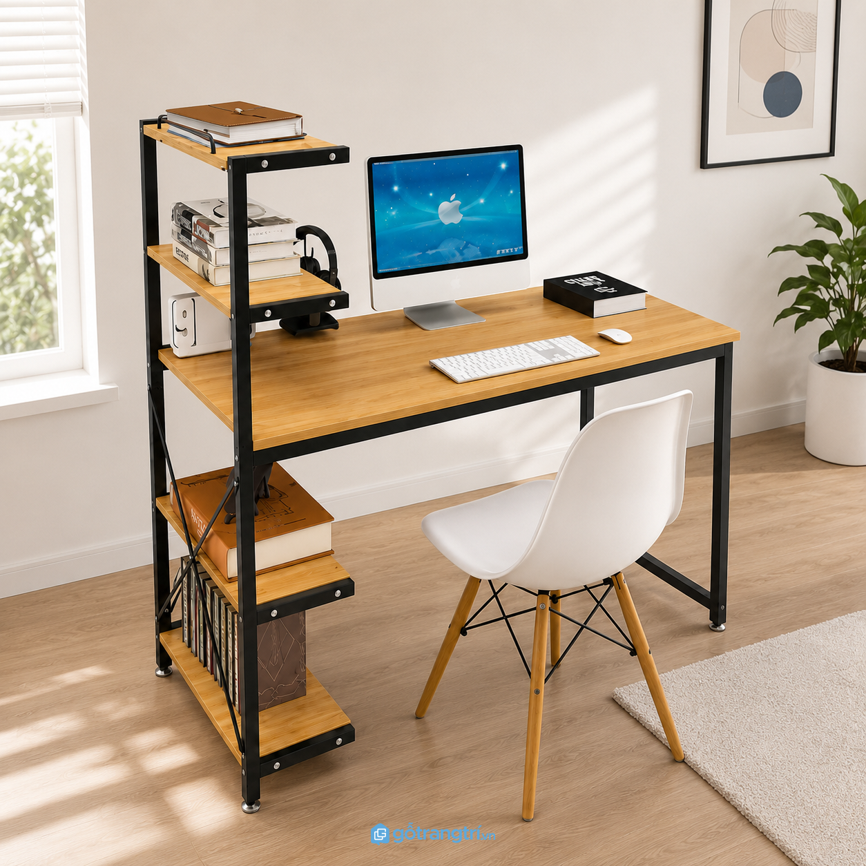 Chi tiết thiết kế Bàn làm việc có kệ sách bên hông khung sắt GHS-4040 Chi tiết thiết kế Bàn làm việc có kệ sách bên hông khung sắt GHS-4040