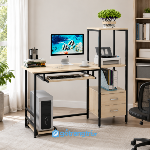 Chi tiết thiết kế Bàn làm việc có kệ và ngăn kéo hiện đại đa năng GHS-4031