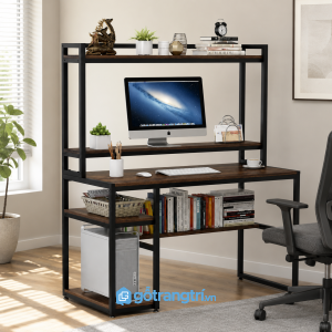 Chi tiết thiết kế Bàn làm việc kèm kệ phong cách công nghiệp hiện đại GHS-4030