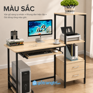 Chi tiết thiết kế Bàn làm việc khung sắt kèm kệ đa năng hiện đại GHS-4041