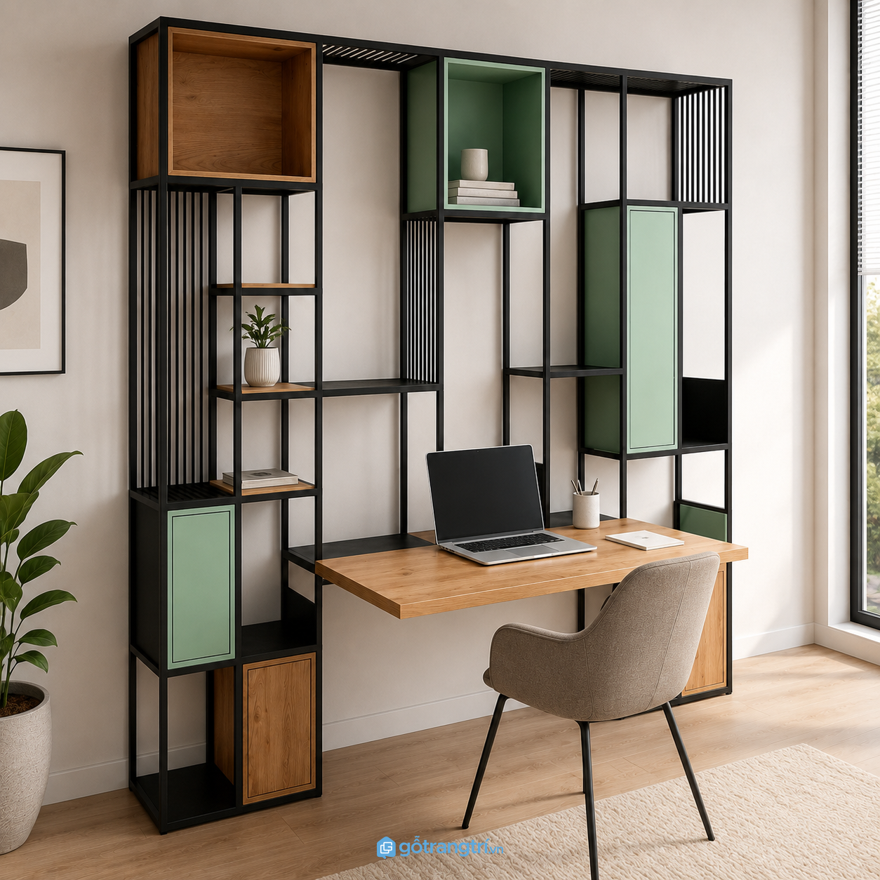 Chi tiết thiết kế Bàn làm việc khung sắt kết hợp kệ trang trí hiện đại GHS-2015 Chi tiết thiết kế Bàn làm việc khung sắt kết hợp kệ trang trí hiện đại GHS-2015