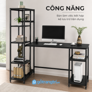 Chi tiết thiết kế Bàn làm việc khung sắt liền kệ sách hiện đại GHS-4042