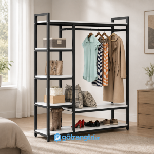 Chi tiết thiết kế Giá treo quần áo khung sắt có kệ để giày 1m2 GHS-1006