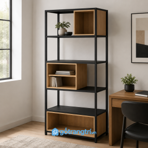 Chi tiết thiết kế Kệ trang trí khung sắt mặt gỗ 4 tầng phong cách công nghiệp GHS-1020