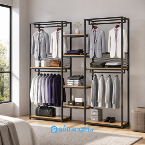 Chi tiết thiết kế Kệ treo quần áo khung sắt đôi 2m2 GHS-5079