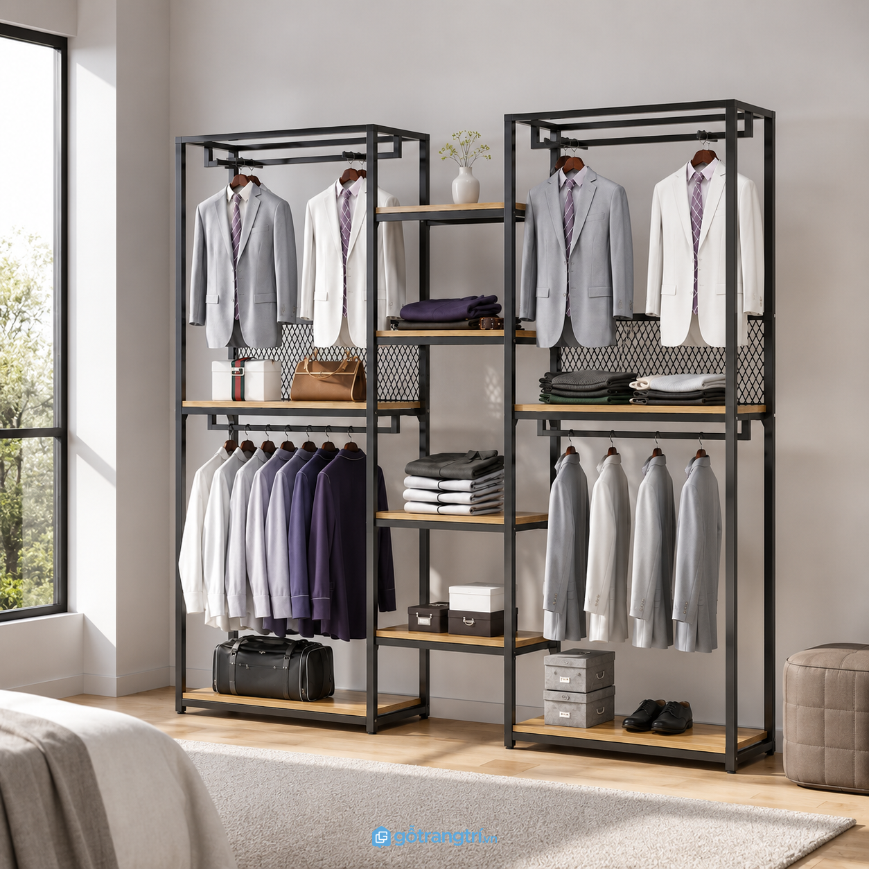 Chi tiết thiết kế Kệ treo quần áo khung sắt đôi 2m2 GHS-5079