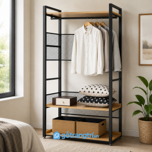 Chi tiết thiết kế Kệ treo quần áo khung sắt gỗ 1m hiện đại GHS-5078