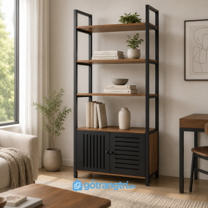 Chi tiết thiết kế Kệ trưng bày khung sắt có tủ lưu trữ hiện đại GHS-1013
