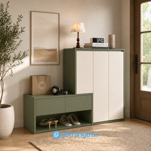Chi tiết thiết kế Tủ giày màu xanh olive kết hợp ghế ngồi GHS-5072