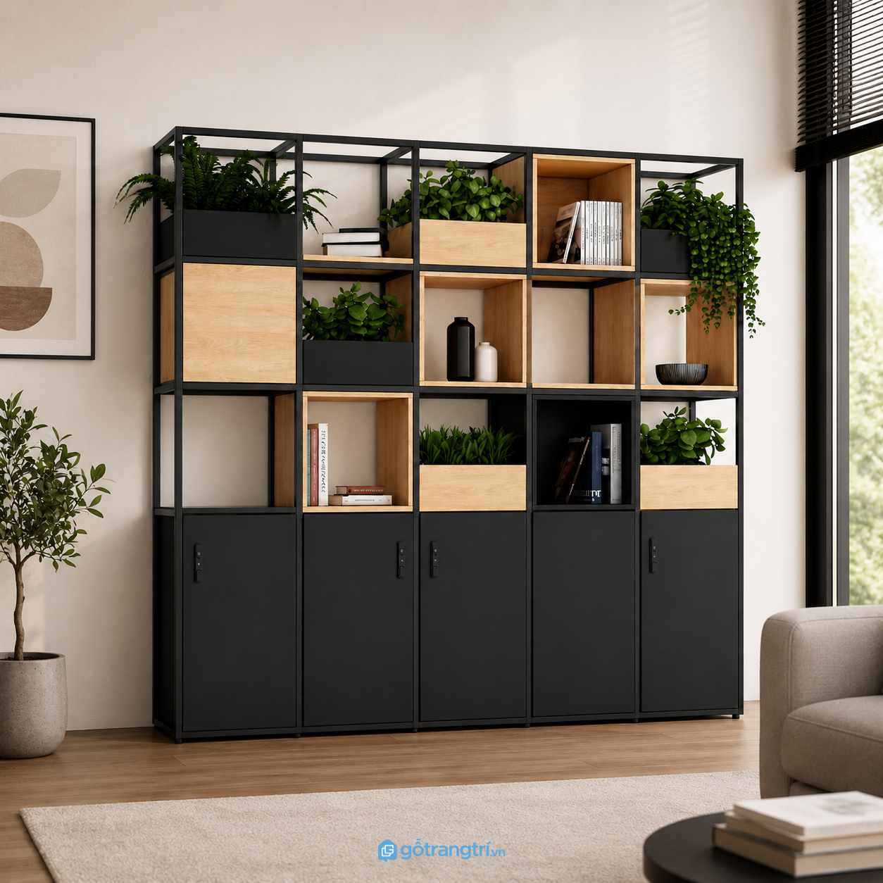 Chi tiết thiết kế Tủ hồ sơ khung sắt kết hợp kệ trang trí hiện đại GHS-5011 Chi tiết thiết kế Tủ hồ sơ khung sắt kết hợp kệ trang trí hiện đại GHS-5011