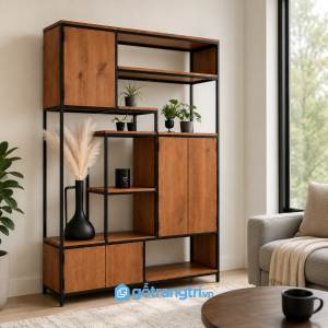 Chi tiết thiết kế Tủ kệ trang trí khung sắt nhiều ngăn hiện đại GHS-2018