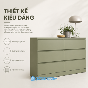 Chi tiết thiết kế Tủ ngăn kéo 6 hộc hiện đại màu xanh olive GHS-5068