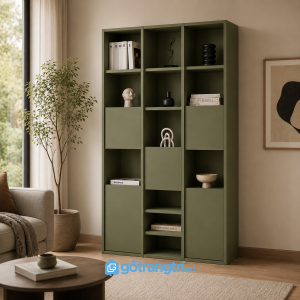 Chi tiết thiết kế Tủ sách xanh olive nhiều khoang hiện đại GHS-2008