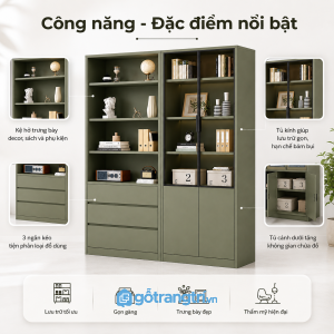 Công năng lưu trữ linh hoạt cho sách và đồ trang trí