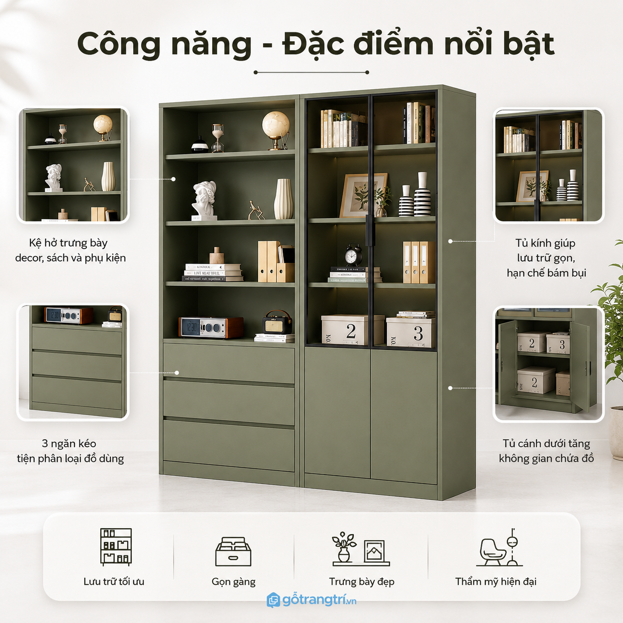 Công năng lưu trữ linh hoạt cho sách và đồ trang trí Công năng lưu trữ linh hoạt cho sách và đồ trang trí
