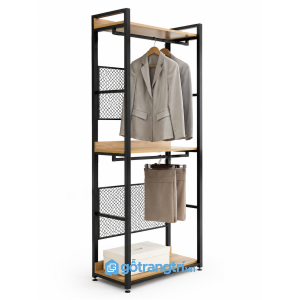 Giá treo quần áo khung sắt 2 tầng có kệ gỗ hiện đại GHS-1009 - 800x400x2000mm - Tùy chọn - GHS-1009