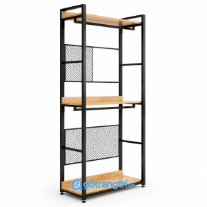 Giá treo quần áo khung sắt 2 tầng có kệ gỗ hiện đại GHS-1009 - hình ảnh thực tế 1