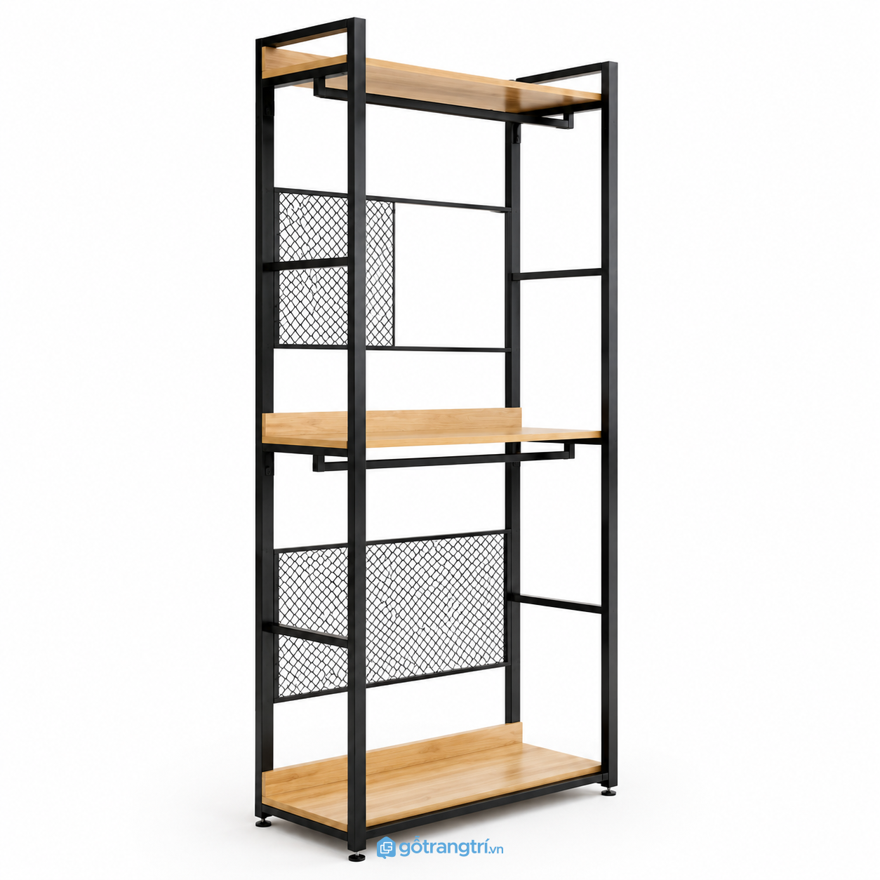 Giá treo quần áo khung sắt 2 tầng có kệ gỗ hiện đại GHS-1009 - hình ảnh thực tế 1