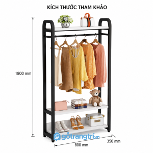 Giá treo quần áo khung sắt 80cm 3 tầng có kệ để giày