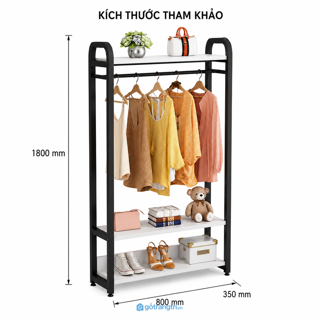 Giá treo quần áo khung sắt 80cm 3 tầng có kệ để giày Giá treo quần áo khung sắt 80cm 3 tầng có kệ để giày