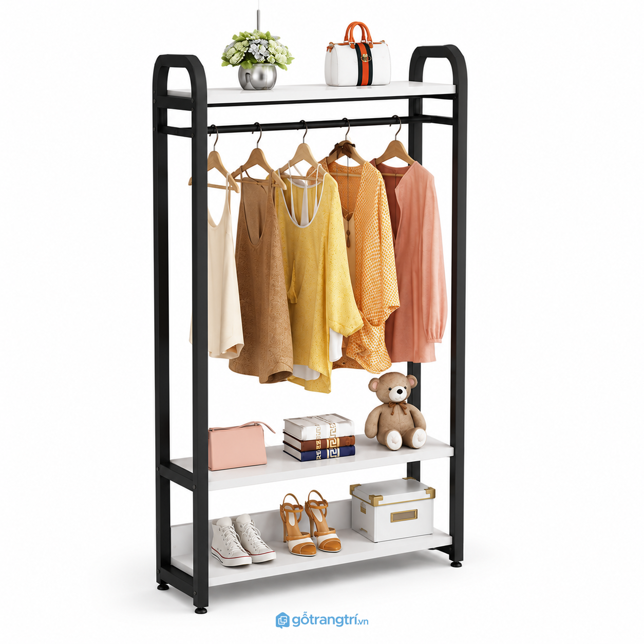 Giá treo quần áo khung sắt 80cm 3 tầng GHS-1017 Giá treo quần áo khung sắt 80cm 3 tầng GHS-1017