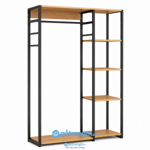 Giá treo quần áo khung sắt kết hợp kệ gỗ hiện đại GHS-1008 - hình ảnh thực tế 1