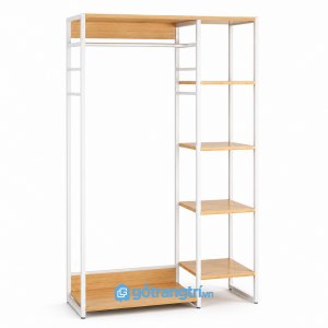 Giá treo quần áo khung sắt trắng kết hợp kệ trang trí GHS-1005 - hình ảnh thực tế 1