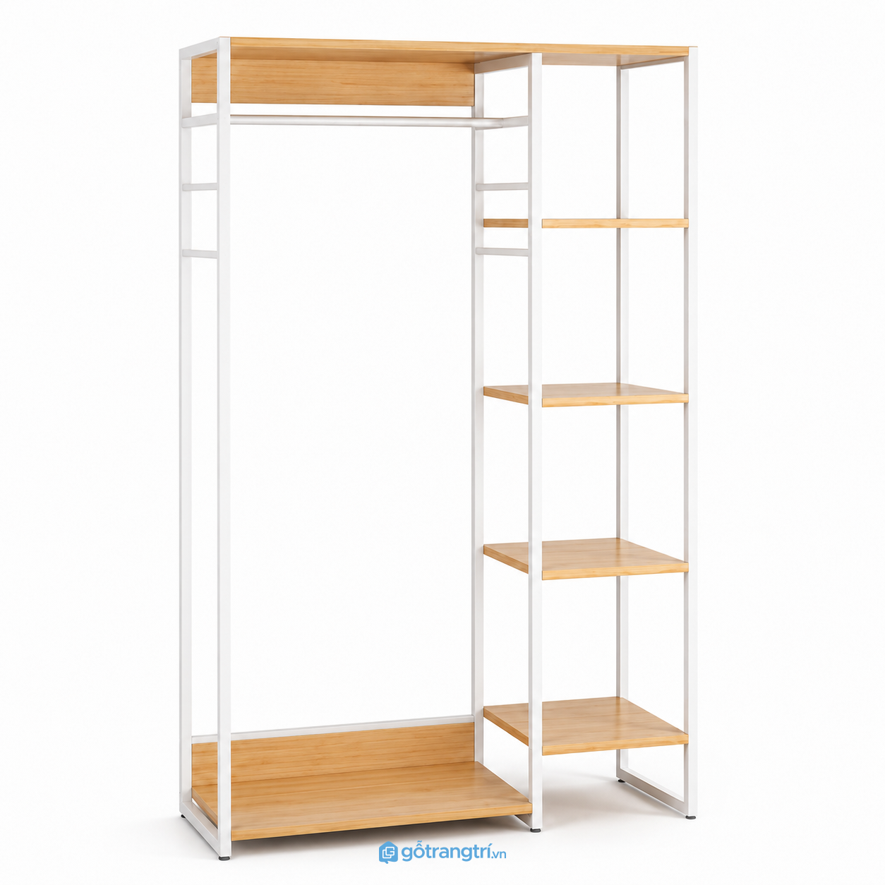 Giá treo quần áo khung sắt trắng kết hợp kệ trang trí GHS-1005 - hình ảnh thực tế 1