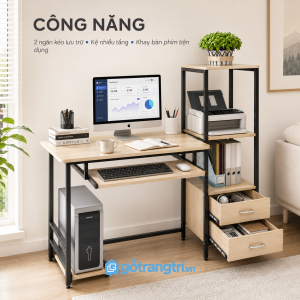 Hệ lưu trữ đa năng giúp bàn làm việc luôn ngăn nắp