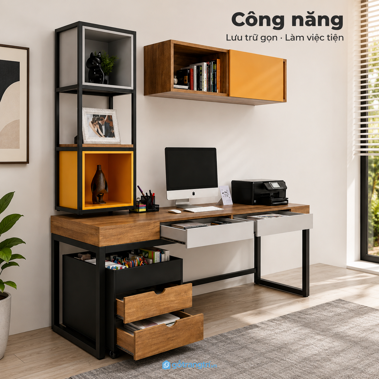 Hệ tủ di động và nhiều khoang lưu trữ tiện dụng