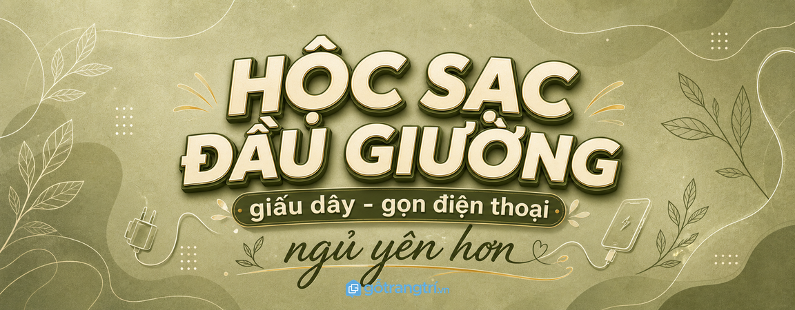 Hộc sạc đầu giường cho phòng ngủ nhỏ: giấu dây, gọn điện thoại, ngủ yên hơn