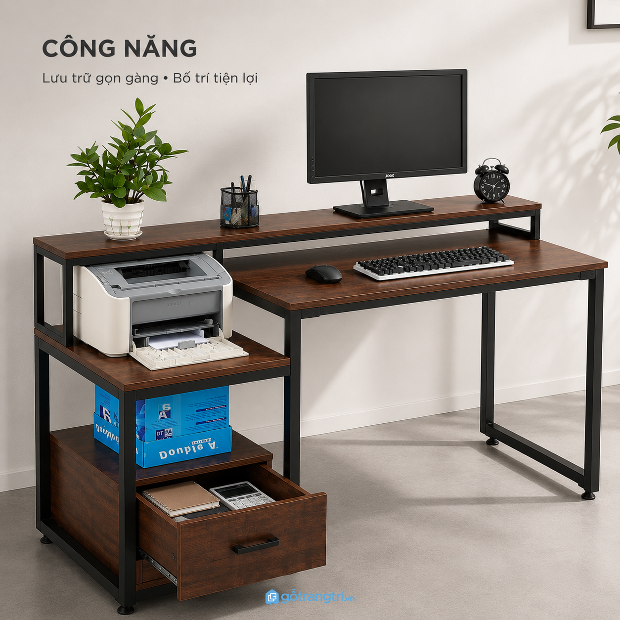 Kệ máy in và ngăn kéo bố trí khoa học Kệ máy in và ngăn kéo bố trí khoa học