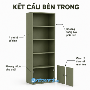 Kệ sách đứng 4 tầng có tủ cánh mở màu xám hiện đại GHS-2002 - hình ảnh thực tế 1