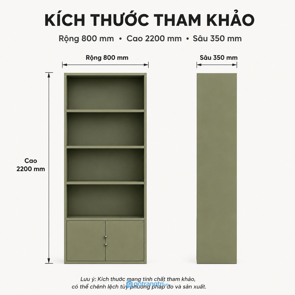 Kệ sách đứng 4 tầng có tủ cánh mở tối ưu lưu trữ cho phòng khách và phòng làm việc
