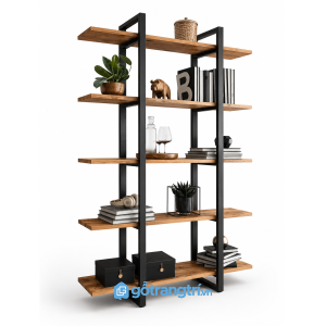 Kệ sách khung sắt 5 tầng mặt gỗ phong cách Industrial GHS-1021