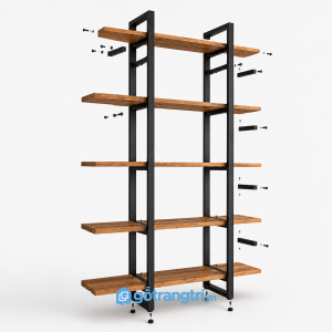 Kệ sách khung sắt 5 tầng mặt gỗ phong cách Industrial GHS-1021 - hình ảnh thực tế 1