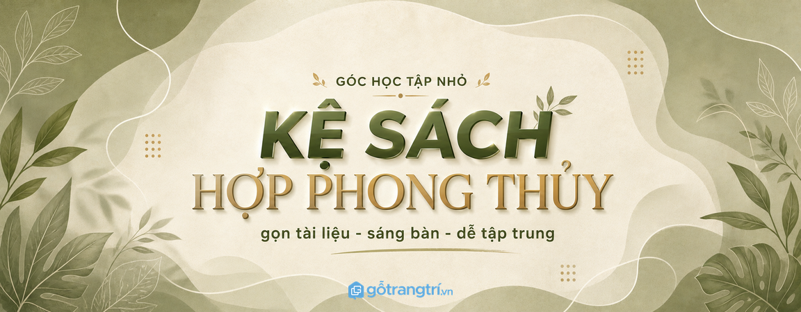 Kệ sách hợp phong thủy cho góc học tập nhỏ: gọn tài liệu, sáng bàn, dễ tập trung