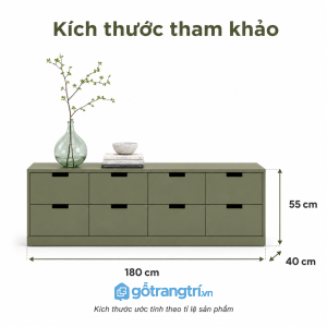 Kệ tivi thấp 8 ngăn kéo màu xanh rêu hiện đại cho phòng khách gọn gàng và sang trọng