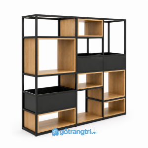 Kệ trang trí khung sắt gỗ có hộc lưu trữ hiện đại GHS-1002 - hình ảnh thực tế 1