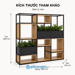 Kệ trang trí khung sắt gỗ có hộc lưu trữ tối ưu công năng và thẩm mỹ