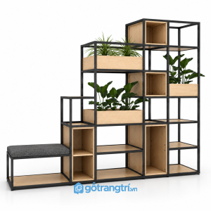 Kệ trang trí khung sắt gỗ kết hợp ghế ngồi hiện đại GHS-2014 - hình ảnh thực tế 1