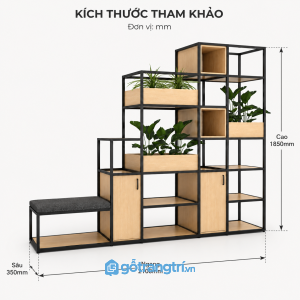 Kệ trang trí khung sắt gỗ kết hợp ghế ngồi tối ưu không gian sống