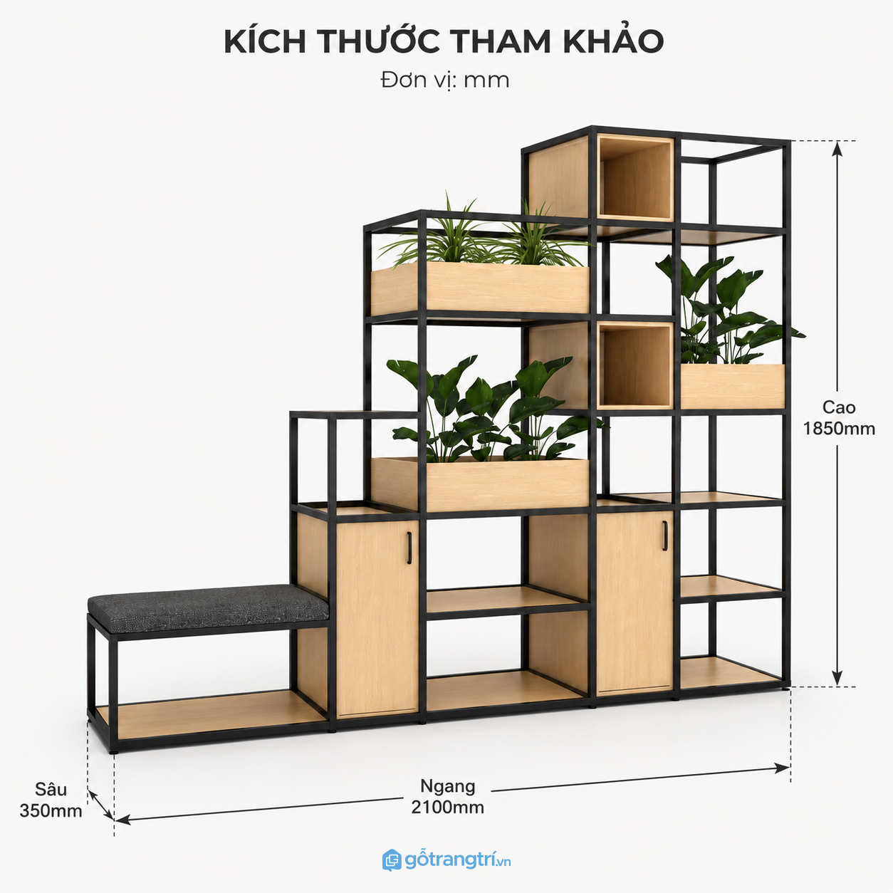 Kệ trang trí khung sắt gỗ kết hợp ghế ngồi tối ưu không gian sống Kệ trang trí khung sắt gỗ kết hợp ghế ngồi tối ưu không gian sống
