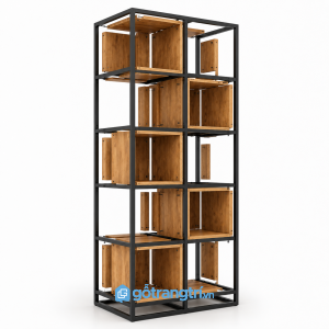 Kệ trang trí khung sắt gỗ nhiều tầng phong cách industrial 200x35x80 GHS-2011 - hình ảnh thực tế 1